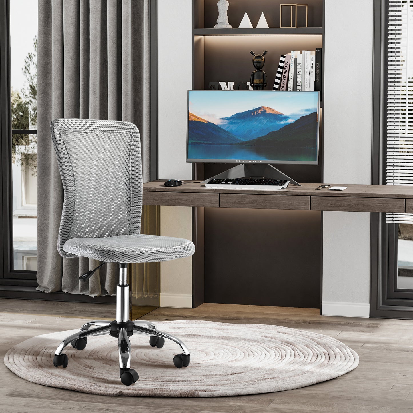 Office Chair, Armless Desk Chair, Adjustable Computer Swivel Chair with Rolling Wheels and Mesh Back for Home Work Study