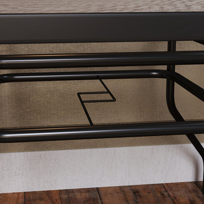 Square Garden Dining Table with Tempered Glass Top & Umbrella Hole, 100 x 100 cm