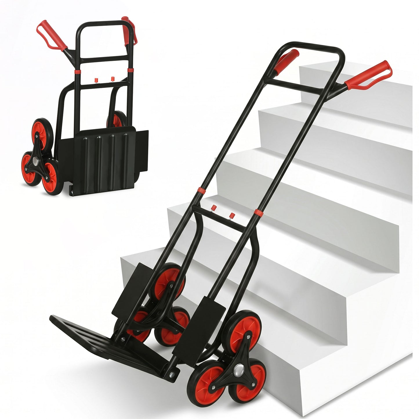 Stair Climbing Hand Truck, Heavy Duty Foldable Trolley on Wheels, Multi-Purpose Sack, Steel Truck Moving Trolley, 120kg, Red