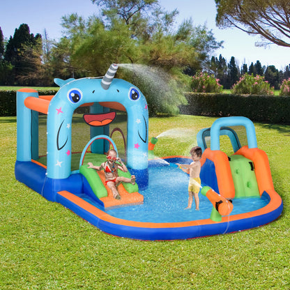 Narwhal Whale Design Bouncy Castle with Fillable Paddle Pool