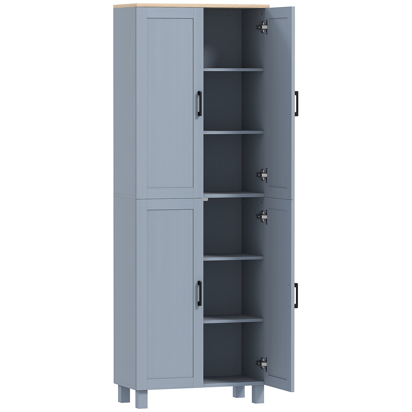 Freestanding Kitchen Cupboard, 4-Door Storage Cabinet with Adjustable Shelves, Modern Kitchen Pantry, 170cm, Grey