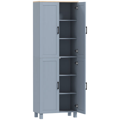 Freestanding Kitchen Cupboard, 4-Door Storage Cabinet with Adjustable Shelves, Modern Kitchen Pantry, 170cm, Grey