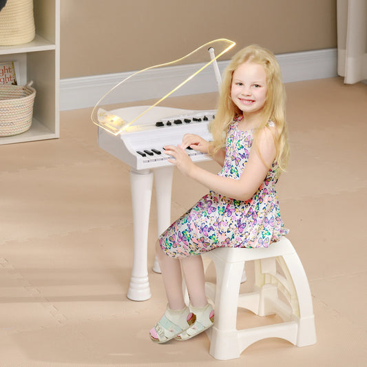 32 Key Kids Piano with See Through Lift Up Lid and Microphone - White