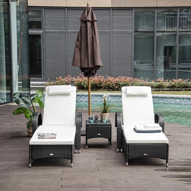 Set of 2 - Sun Loungers with Coffee Table Included and Adjustable Backrests