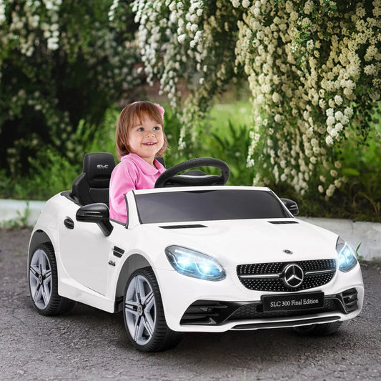 12V Kids Electric Ride On Car with Parental Remote, Two Motors, Music, Lights and Suspension - White