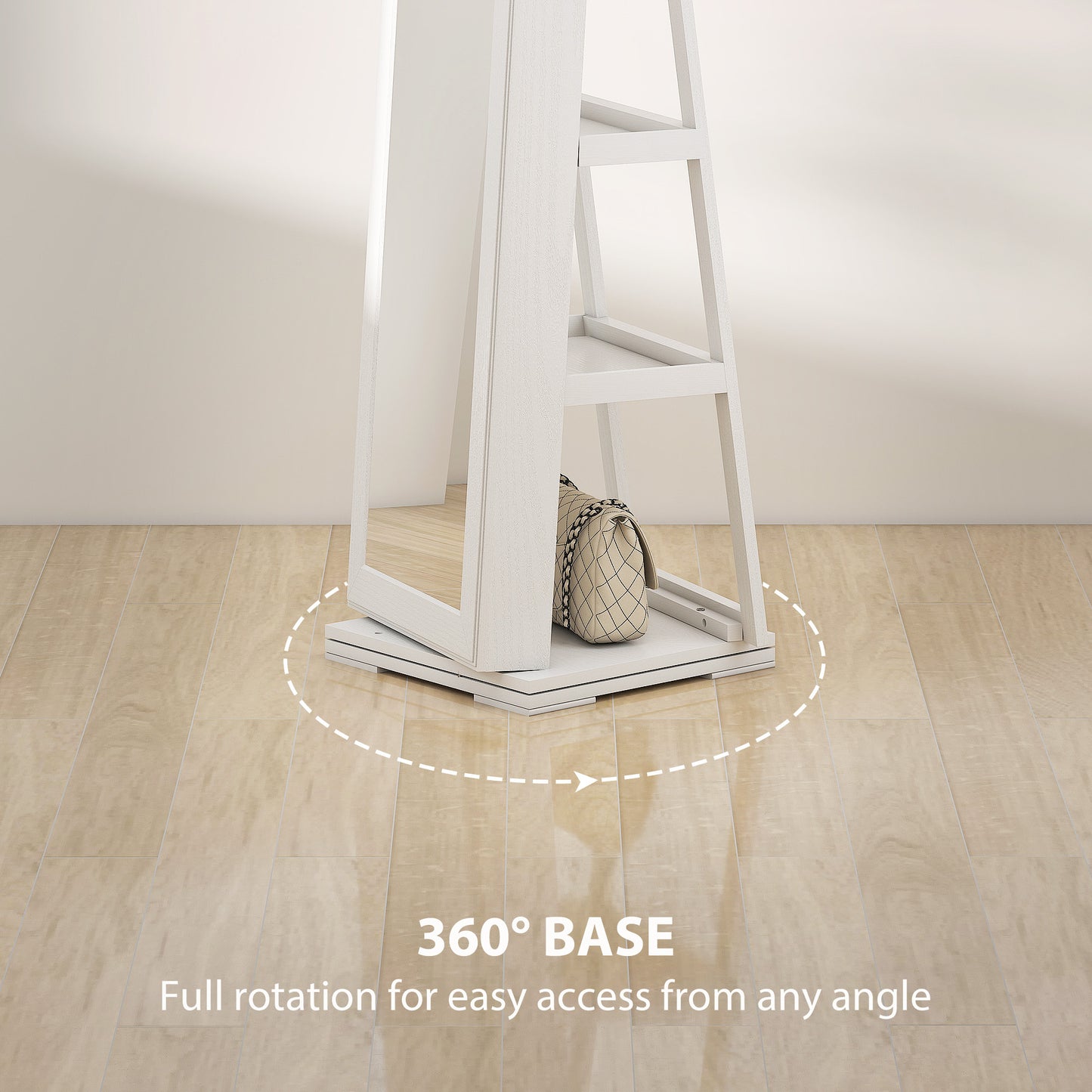 360° Swivel Jewellery Cabinet, Free Standing Full Length Mirror with Storage