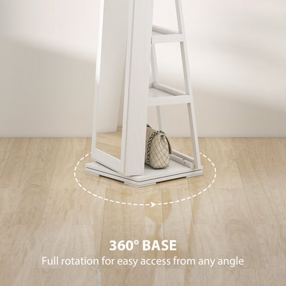 360° Swivel Jewellery Cabinet, Free Standing Full Length Mirror with Storage