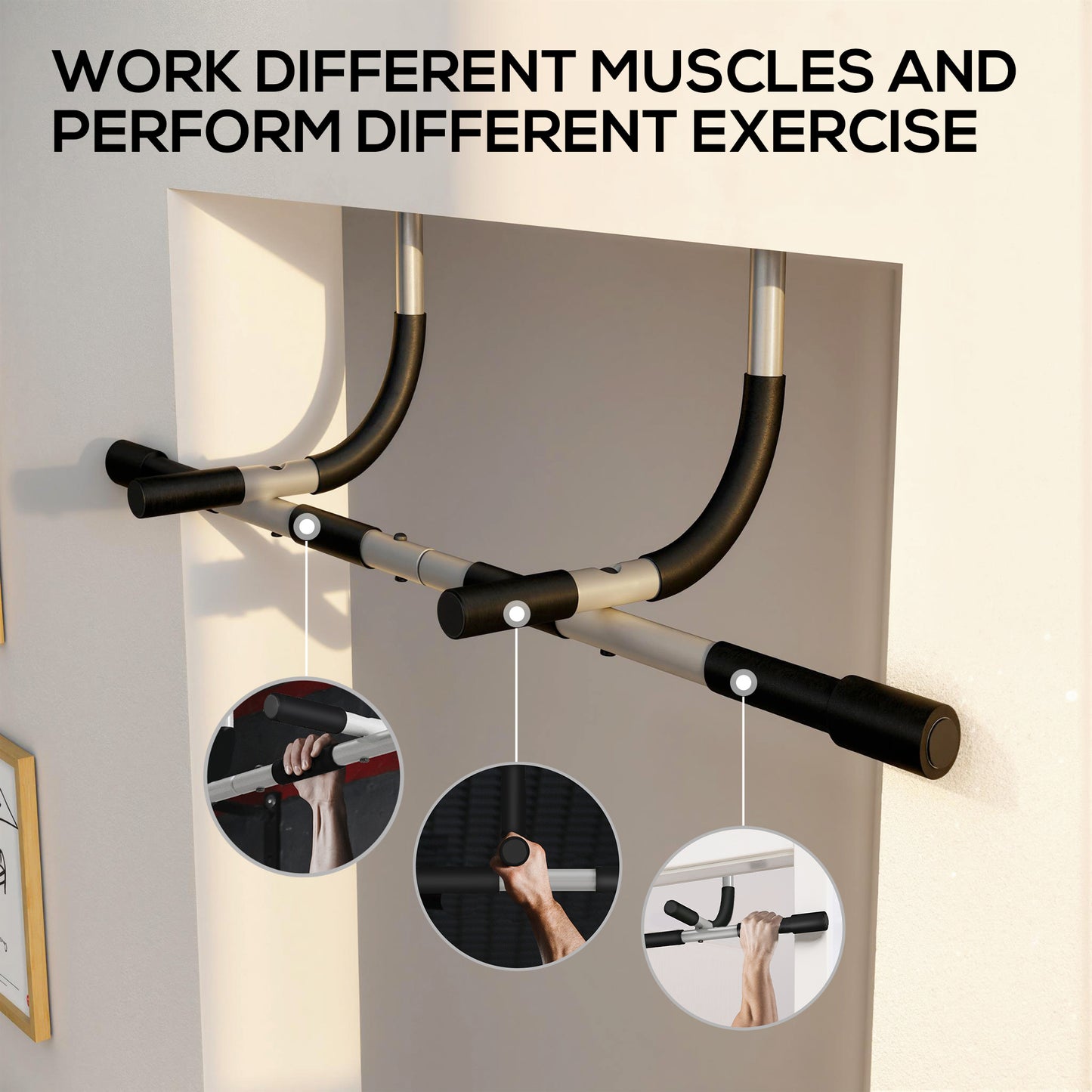 Doorway Pull up Bar, Door Frame Chin up Push up Bar for Home Gym Upper Body Workout, No Drilling or Screws, Grey