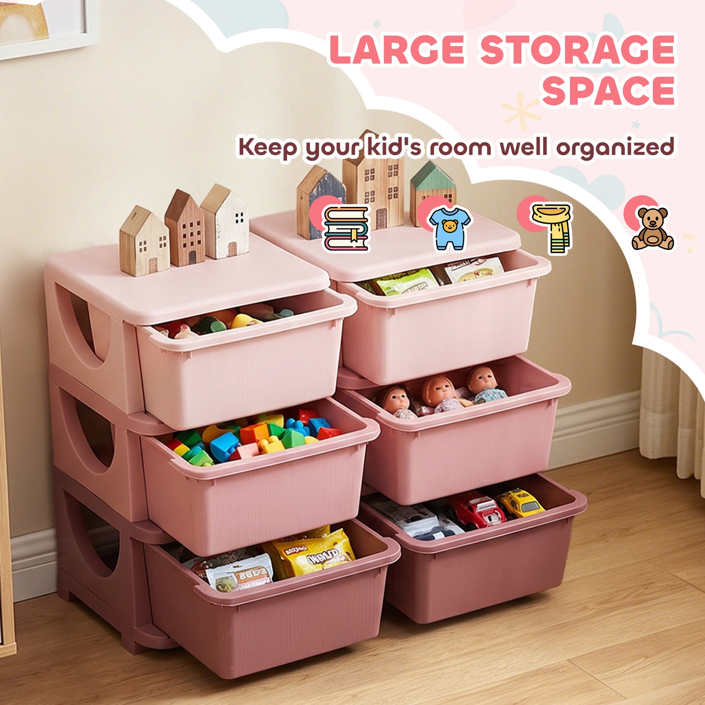 Kids Storage Unit, with Six Drawers - Pink