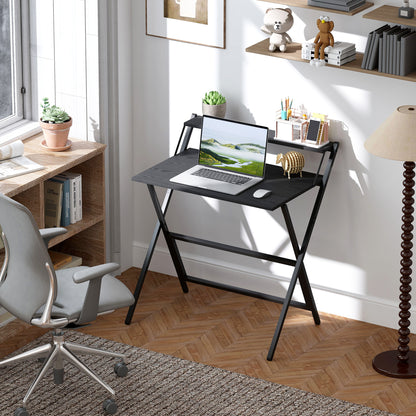 81.5 cm Folding Computer Desk with Monitor Shelf - Black