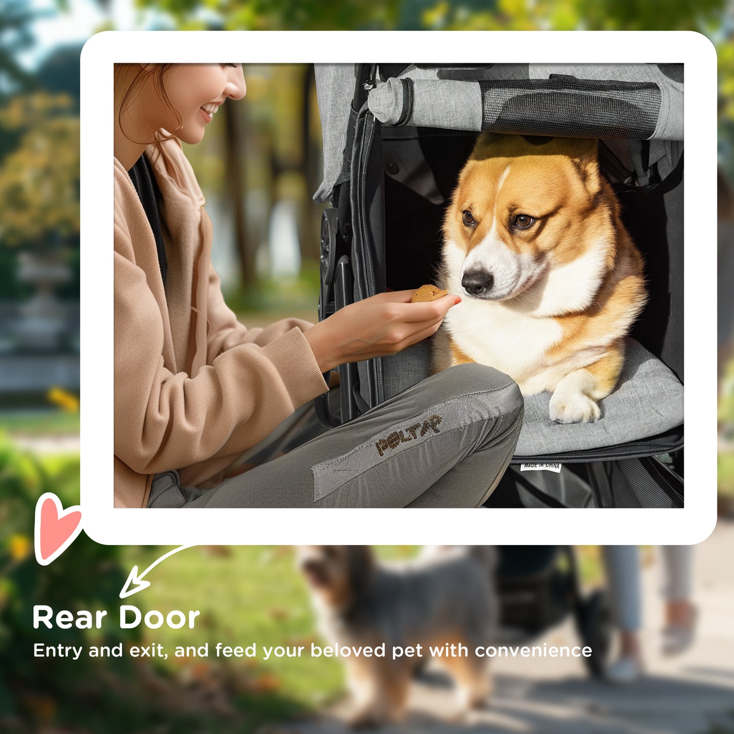 Dog Stroller Pram, 3-Wheel Foldable Pet Stroller with Invisible Sky Roof, for Small Dogs & Cats, Red