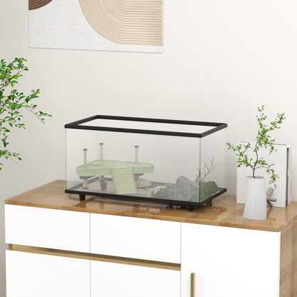 50L Glass Turtle Tank Aquarium with Basking Platform, Easy Drainage