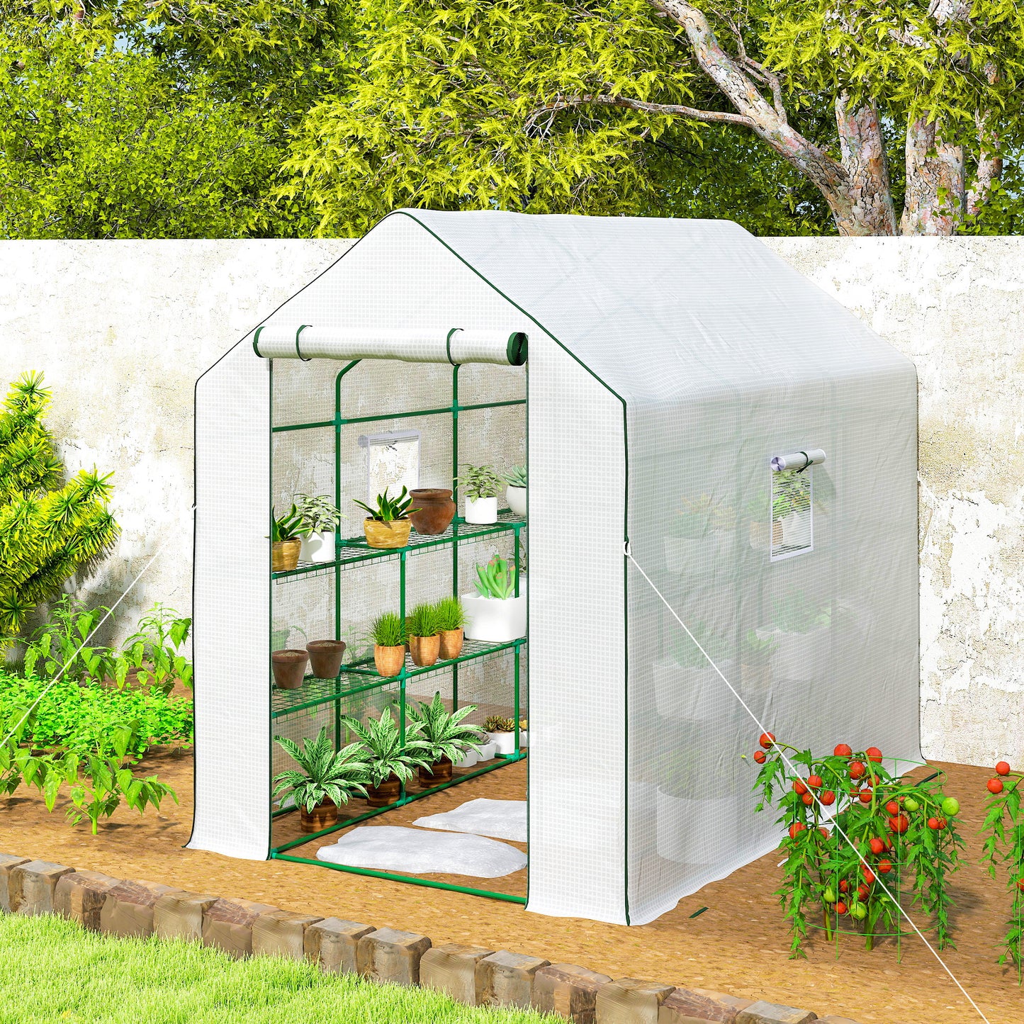 Walk-in Greenhouse with 3 Tier 12 Shelves, Small Greenhouse with Reinforced PE Cover
