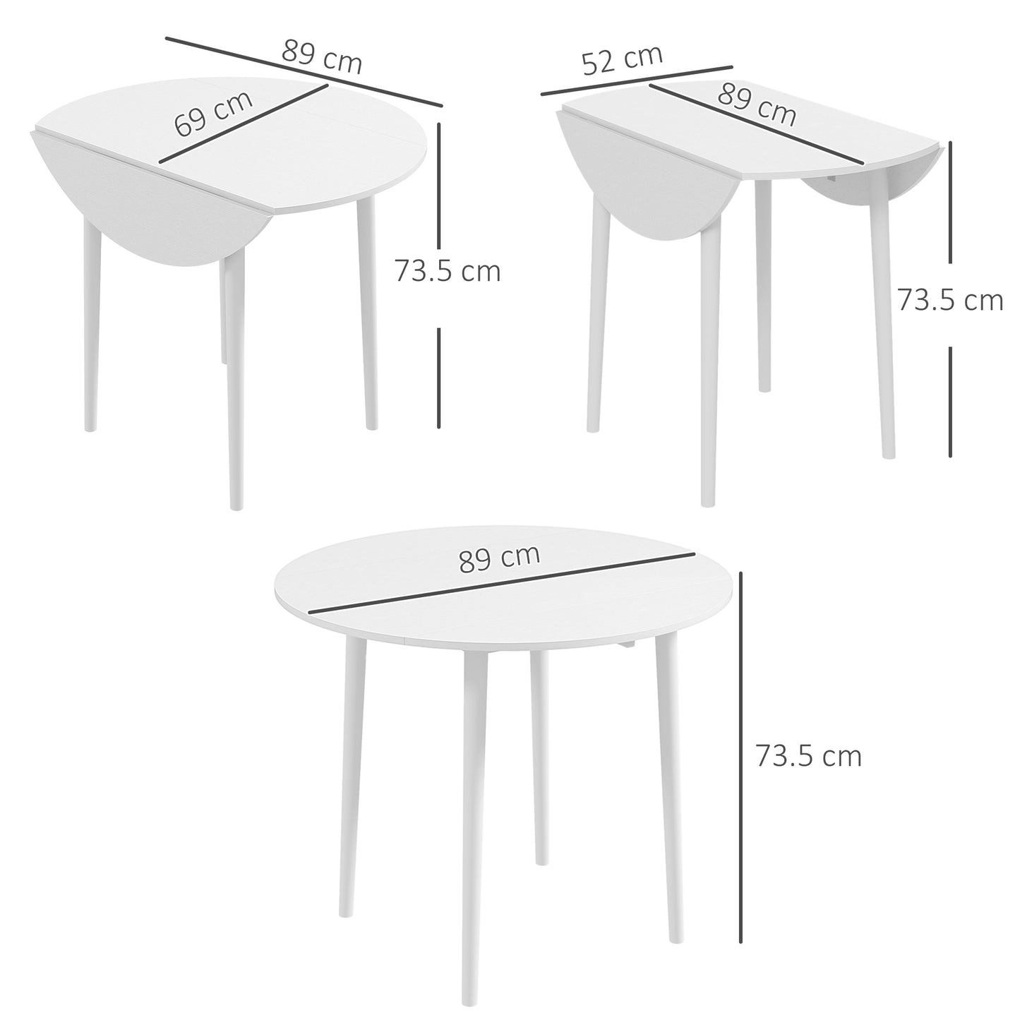 Folding Dining Table for 4, Round Drop Leaf Table, Modern Space Saving Small Kitchen Table with Wood Legs for Dining Room