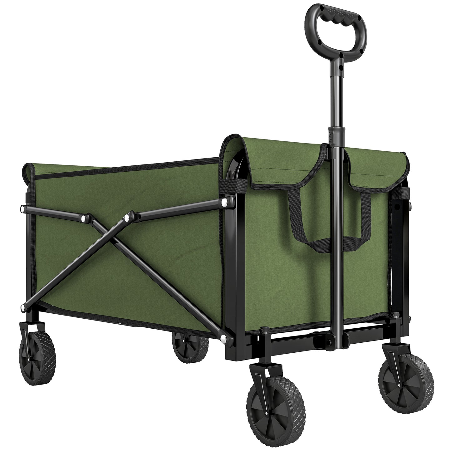 81L Festival Trolley on Wheels, Compact Garden Folding Trolley Cart with Adjustable Handle 80L Green