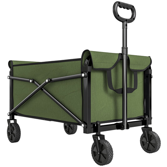 81L Festival Trolley on Wheels, Compact Garden Folding Trolley Cart with Adjustable Handle 80L Green