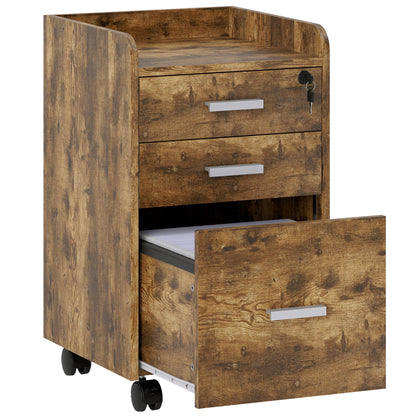3 Drawer Filing Cabinet with Lock, Rolling File Cabinet with Edged Top for Letter, A4 Size, Hanging File Folders