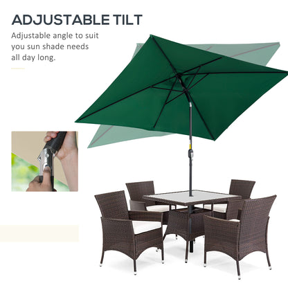 3x2m Garden Parasol Umbrella with Aluminium Pole, Tilt and Crank, Rectangular Outdoor Table Parasol Sun Shade for Patio