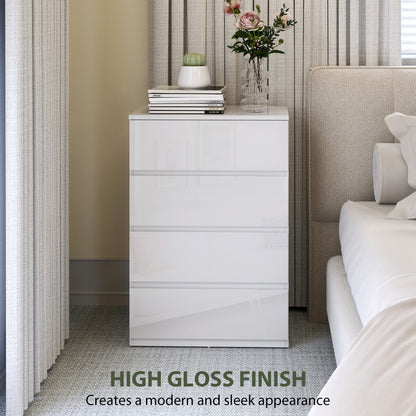 High Gloss Chest of Drawers, 4-Drawer Storage Cabinets, Modern Dresser for Bedroom, White