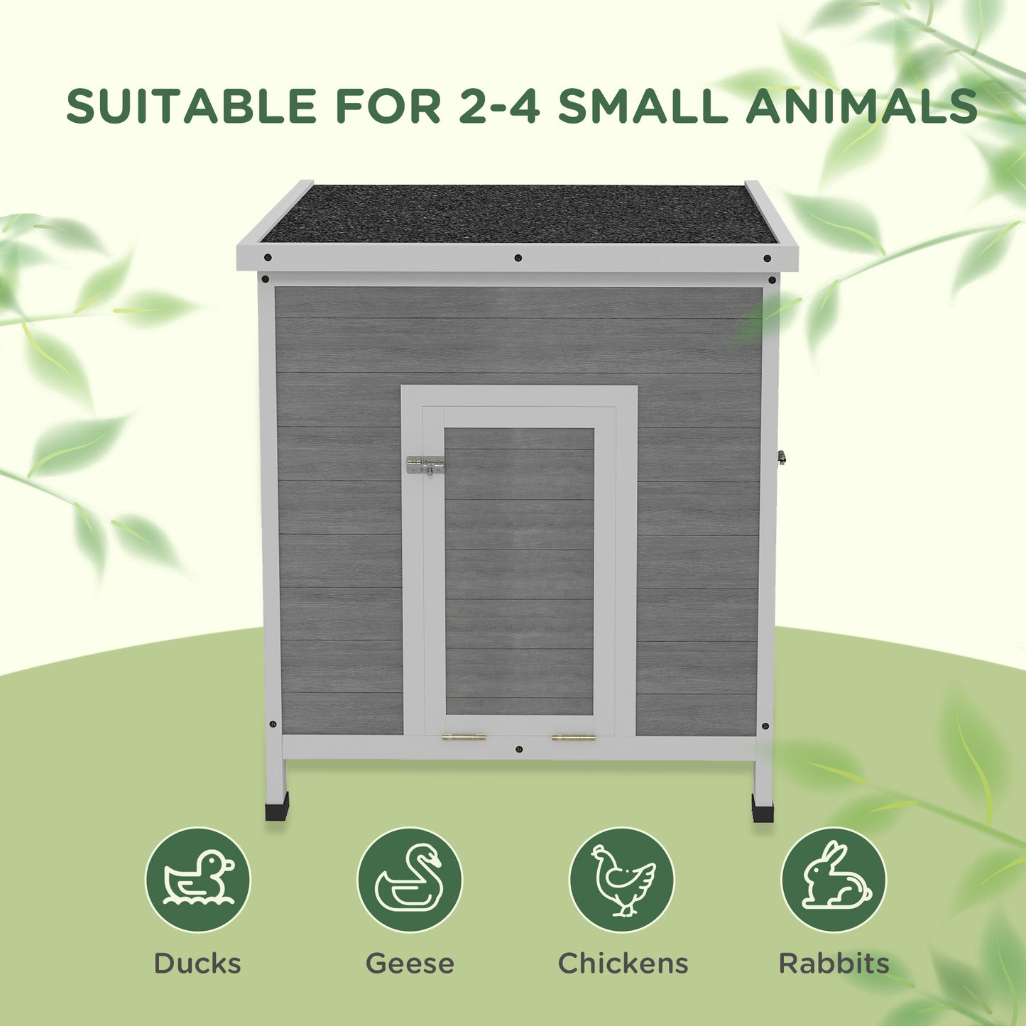 Wooden Duck House with Ramp, Double Doors, Openable Asphalt Roof, Ventilation Holes, Removable Base, Light Grey