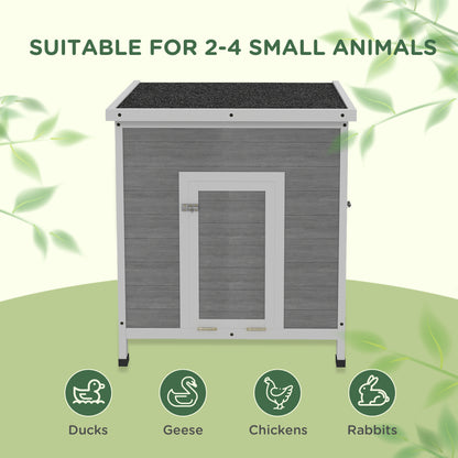 Wooden Duck House with Ramp, Double Doors, Openable Asphalt Roof, Ventilation Holes, Removable Base, Light Grey