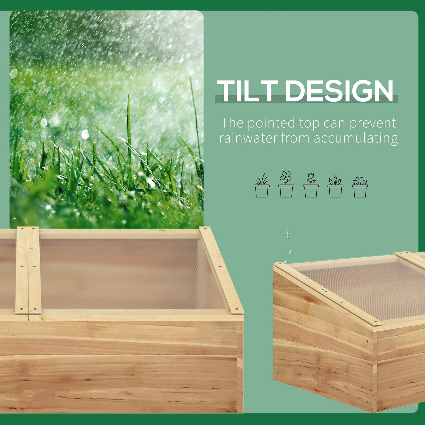 Wooden Cold Frame Greenhouse Garden Polycarbonate Grow House with Independent Openable Top Covers for Flowers, Vegetables