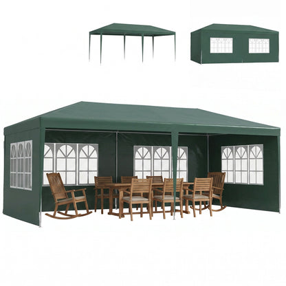 6x3 m Party Tent Gazebo Marquee Outdoor Patio Canopy Shelter with Windows and Side Panels, Green