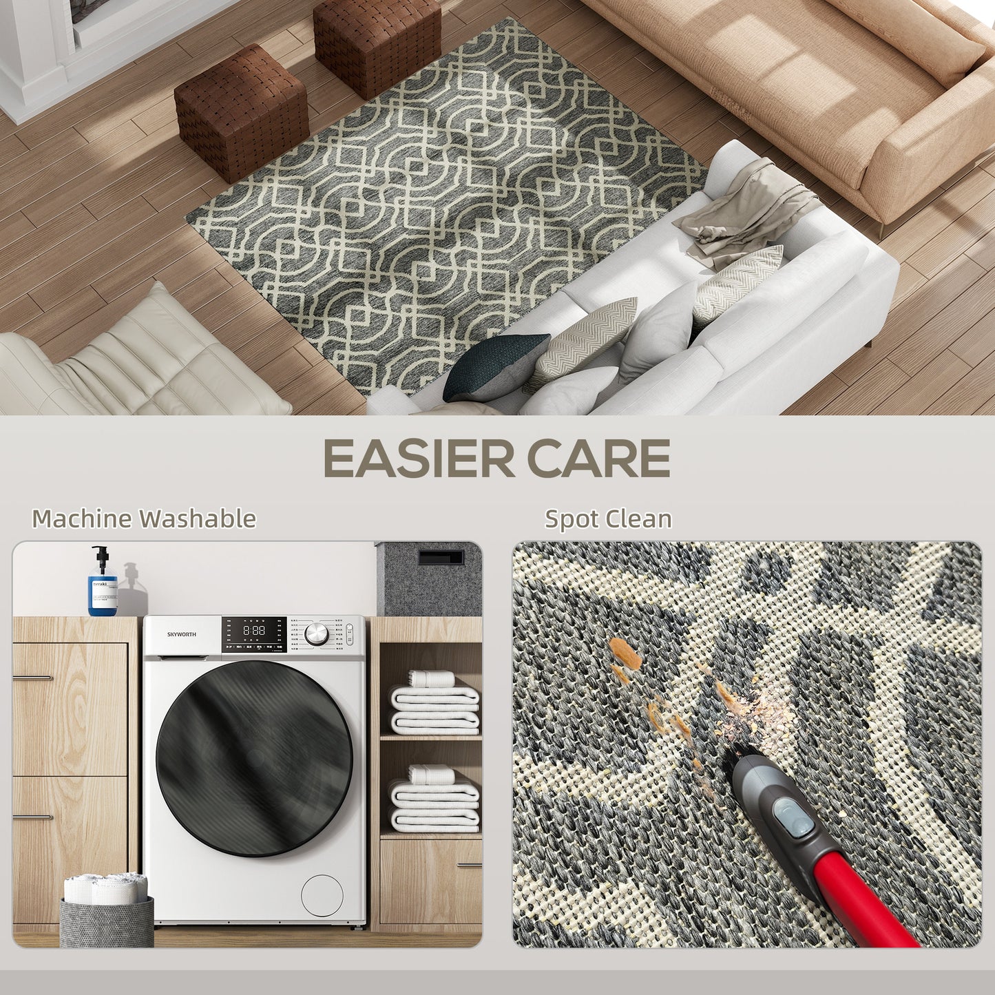 UV Resistant Indoor & Outdoor Area Rug, Easy-Cleaning Machine Washable Rug with Geometric Pattern for Patio, Garden, Kitchen