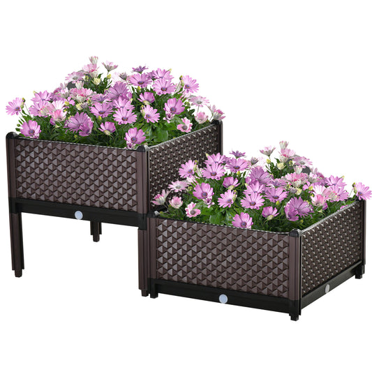 50cm x 50cm x 46.5cm Set of 2 41L Plastic Raised Garden Bed, Planter Box