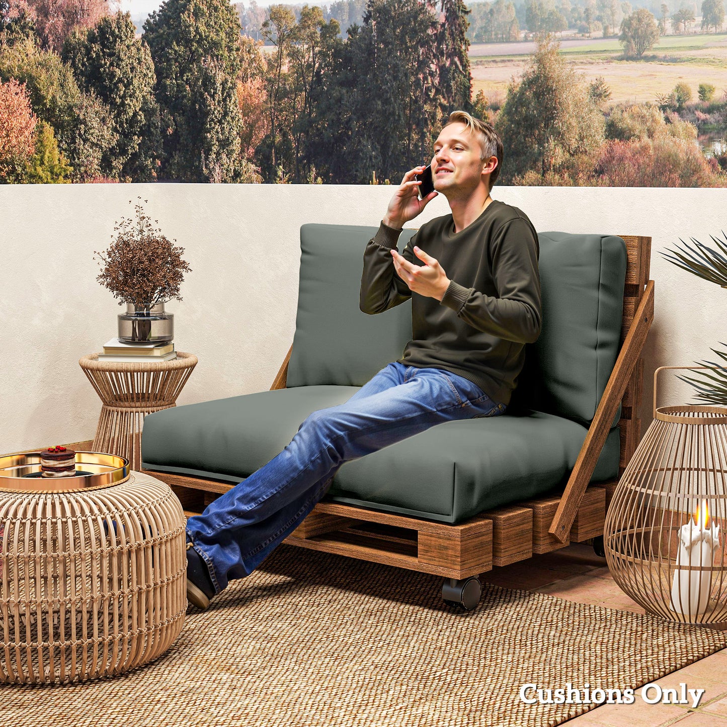 Two Piece Seat Pallet and Back Cushions - Charcoal Grey