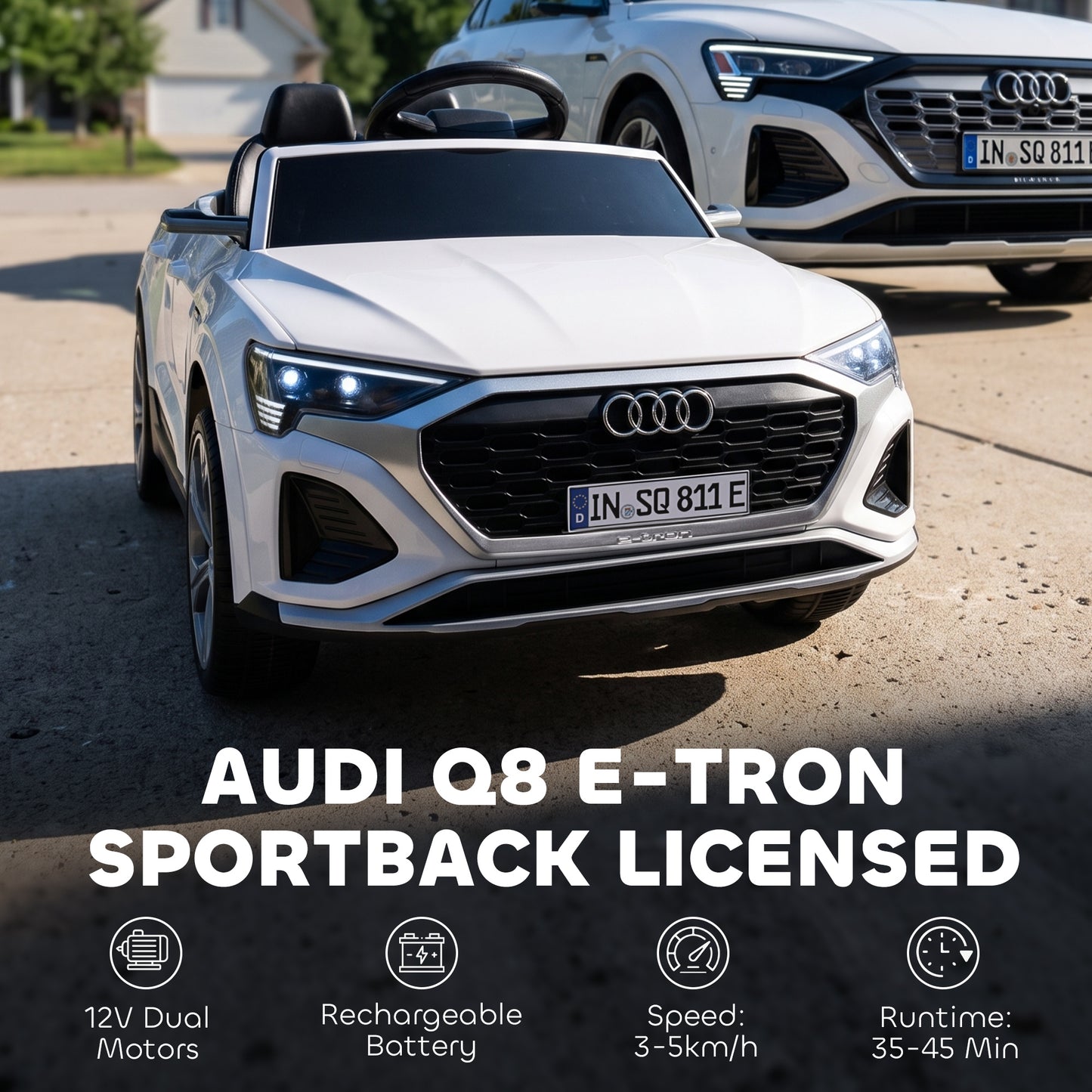 Audi Q8 etron Sportback Licensed Ride on Car with Remote Control, Four-Wheel Suspension, Soft Start for Ages 3-4, White