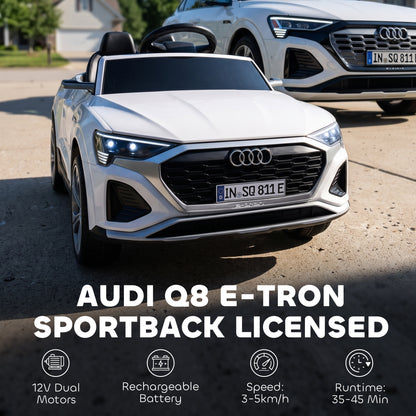 Audi Q8 etron Sportback Licensed Ride on Car with Remote Control, Four-Wheel Suspension, Soft Start for Ages 3-4, White