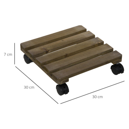 2 Pack Plant Caddy with Wheels, 30 cm Square Wooden Plant Pot Trolley, Pot Caddy for Outdoor Patios, Decks and Indoors