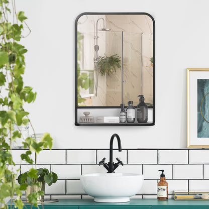 Modern Rectangular Wall Mirror with Storage Shelf, 70 x 50 cm Mirrors for Living Room, Bedroom, Black