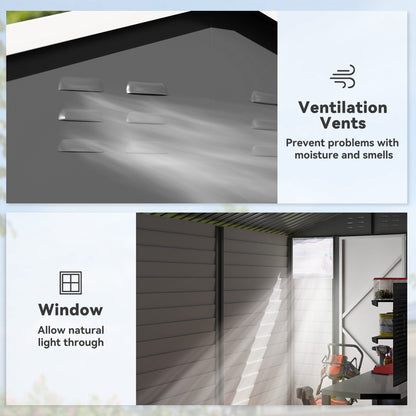9x 6FT Metal Outdoor Garden Shed, Galvanised Tool Storage Shed w/ Sloped Roof, Lockable Door for Patio Lawn, Dark Grey
