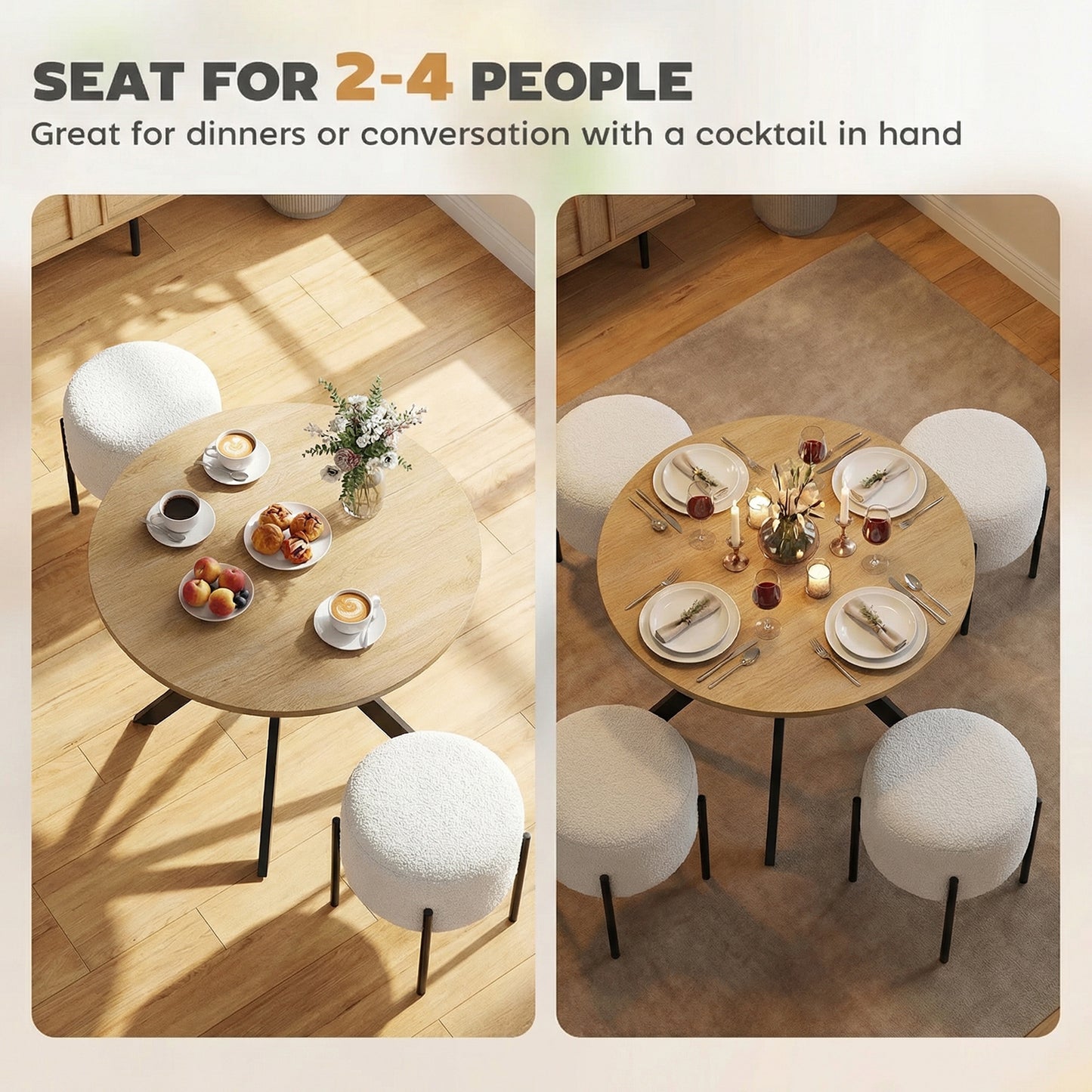 80cm Industrial Round Dining Table - White Oak