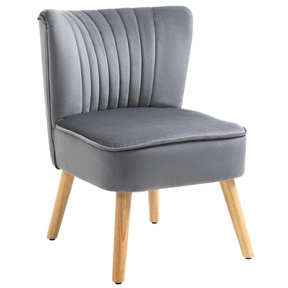 Modern Accent Chair, Fabric Living Room Chair with Rubber Wood Legs and Thick Padding, Grey