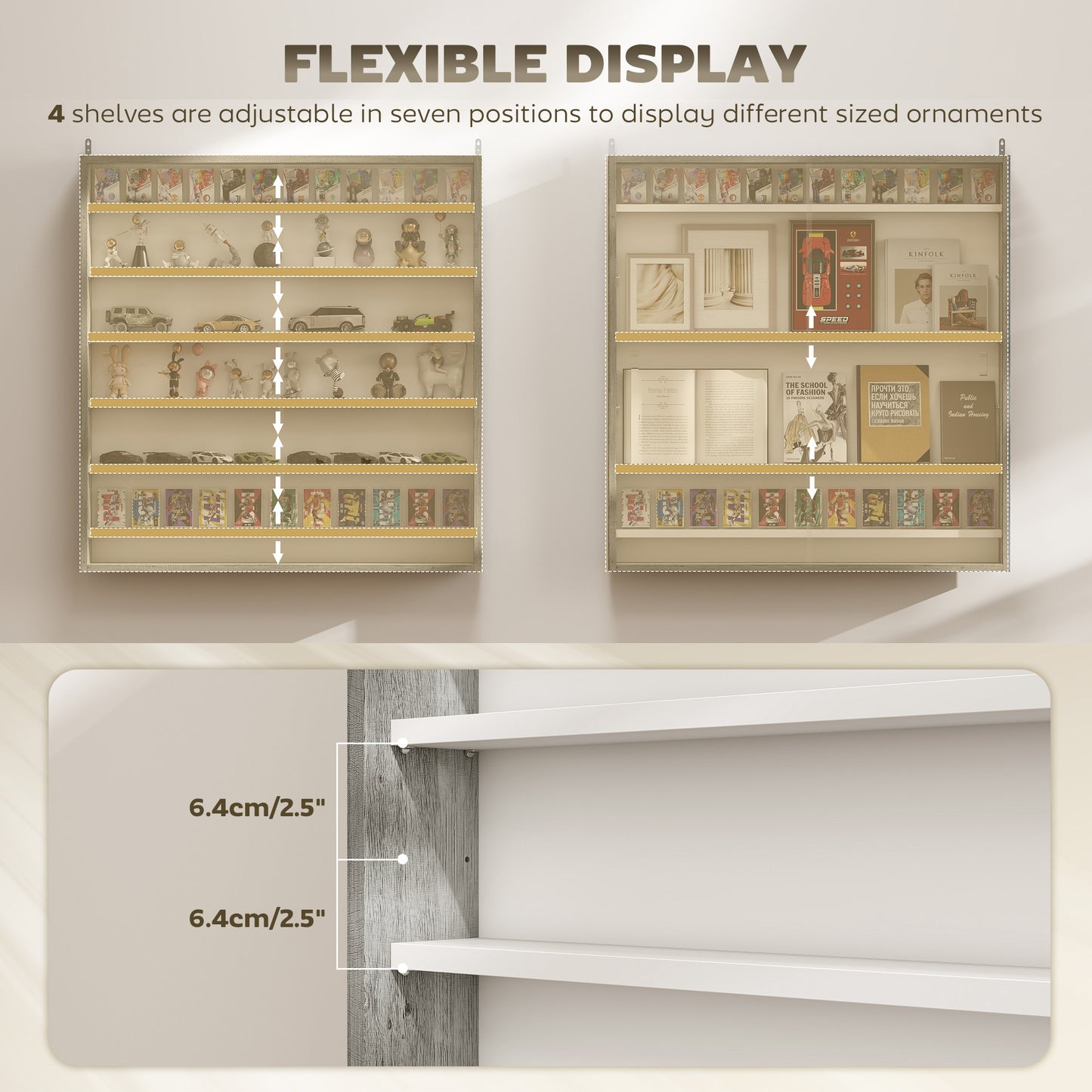 Six Shelf Display Cabinet, with Glass Doors - Graphite Wood Effect