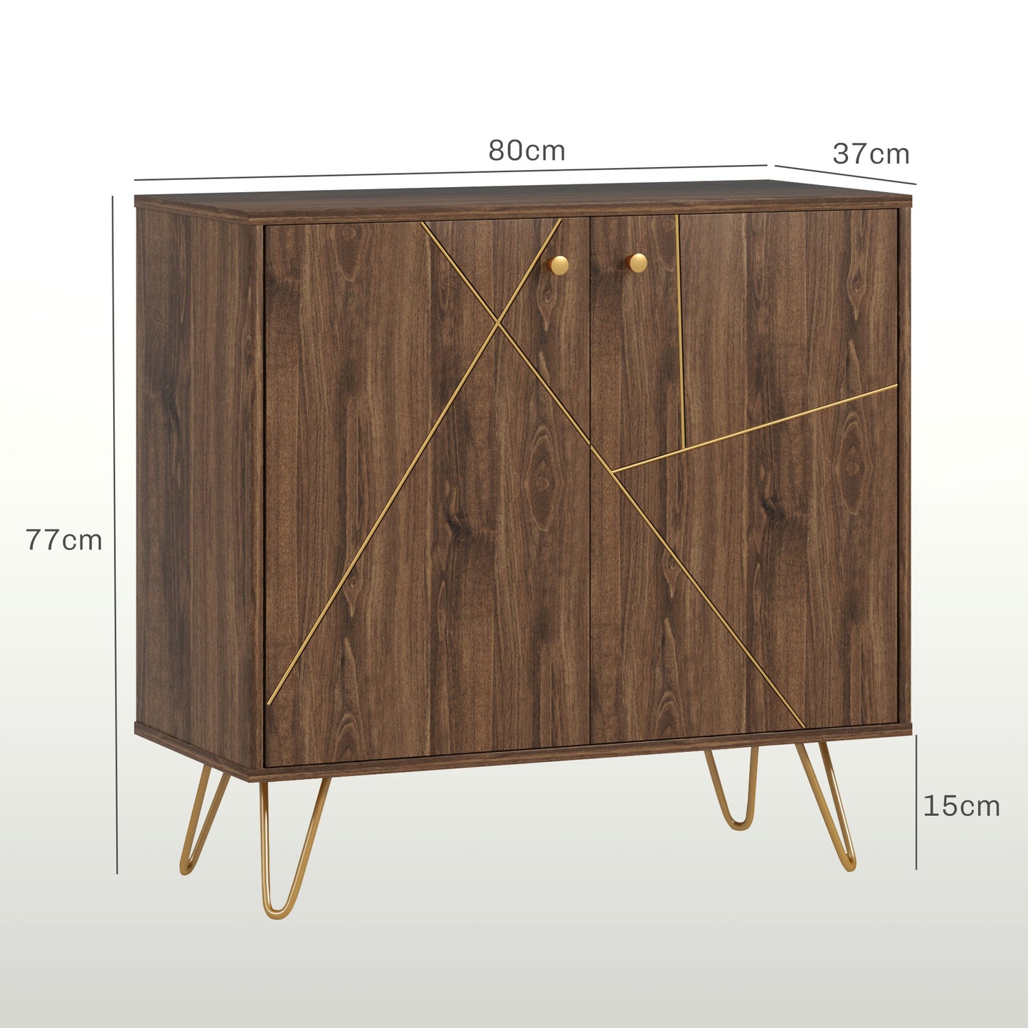 Sideboard Storage Cabinet with Golden Lines, Modern Luxury Living Room Cabinet with Adjustable Shelf, Steel Harpin Legs