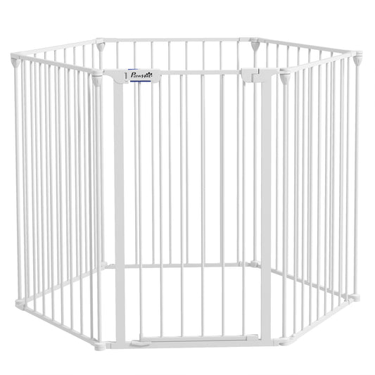 6 Panels Foldable Dog Playpen, Puppy Pen Crate with Door - White