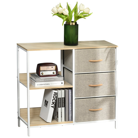 Chest of Drawers Storage Dresser Cabinet Organizer with 3 Fabric Drawers and 2 Display Shelves for Living Room, Bedroom