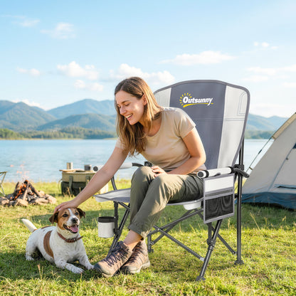 Padded Camping Chair Adults Heavy Duty Folding Chair Side Pocket Cup Holder Carry Bag Outdoor Light Grey