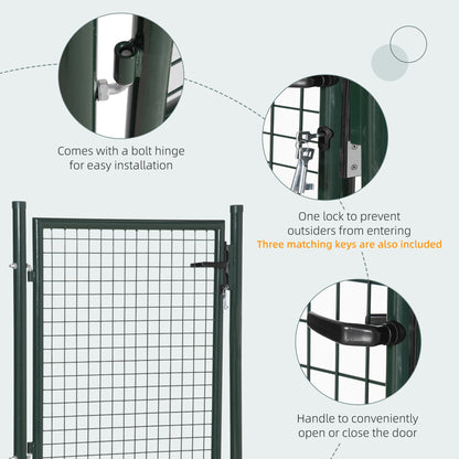 Green Steel Garden Gate with Lock and 3 Keys 97 x 150cm, Green