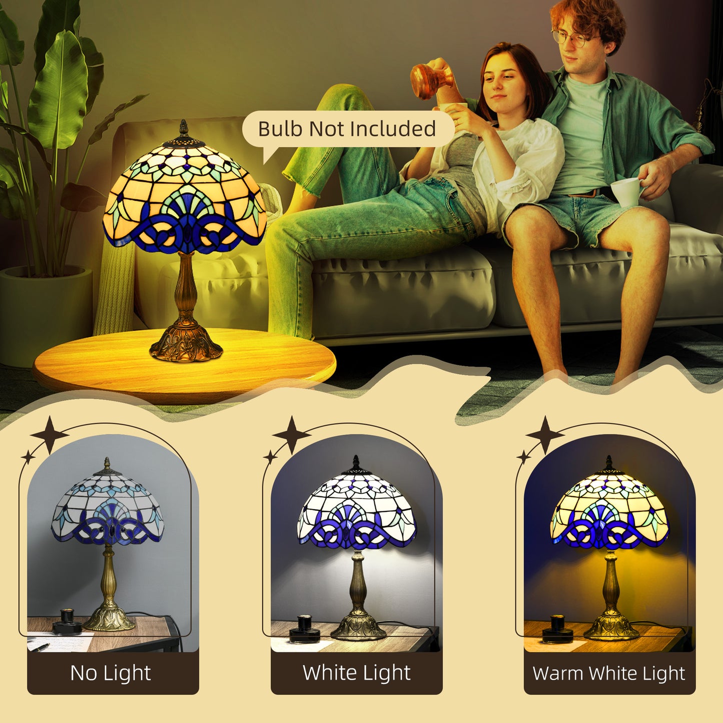 Tiffany Stained Glass Table Lamp, Handmade Antique Bedside Lamp for Bedroom, Living room, Home, Nightstand