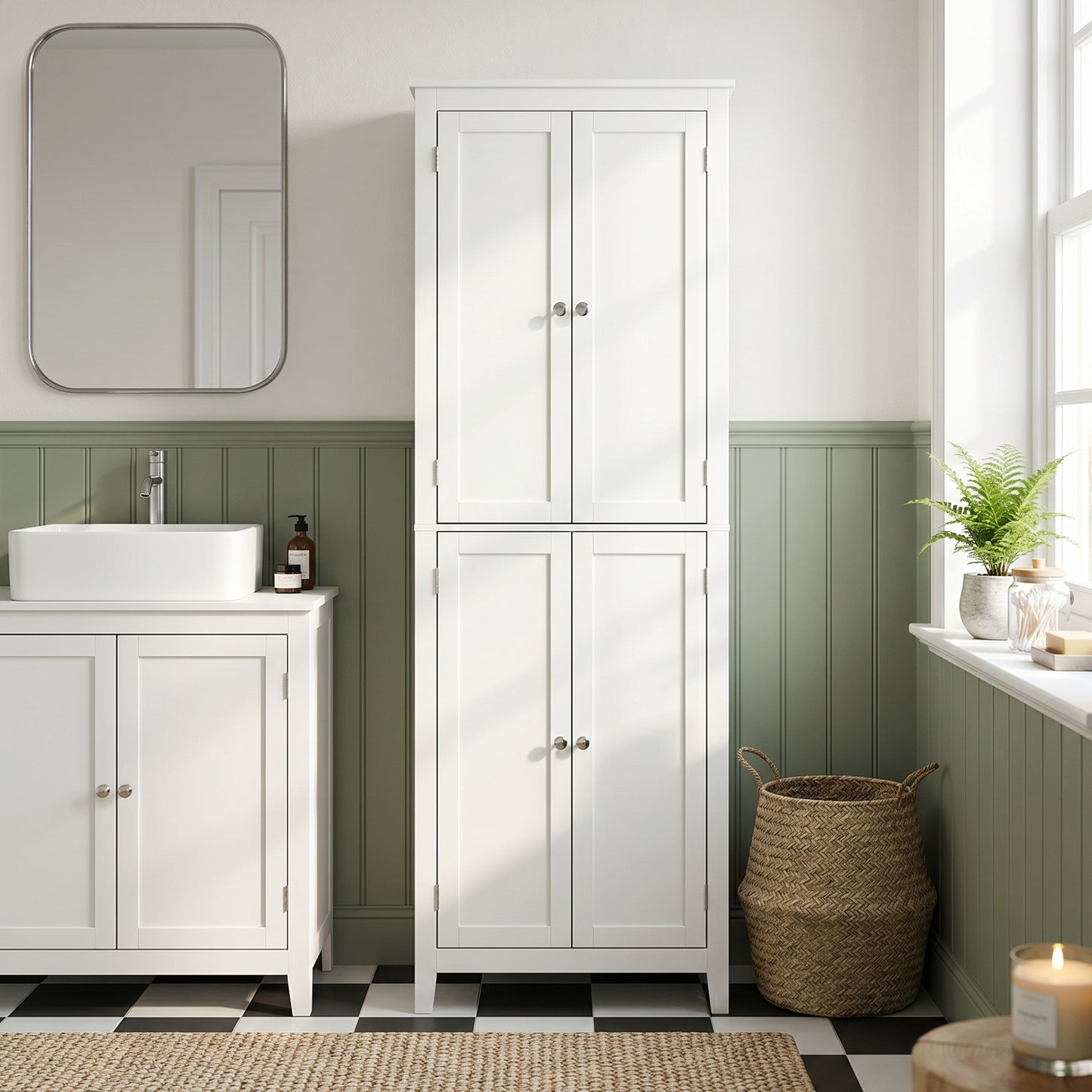170 cm Tall Bathroom Storage Cabinet, Freestanding Narrow Bathroom Cabinet with Adjustable Shelves for Laundry Room