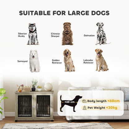Indoor Dog Crate Furniture End Table with Soft Washable Cushion, Lockable Front Door, for Large Dogs - Grey