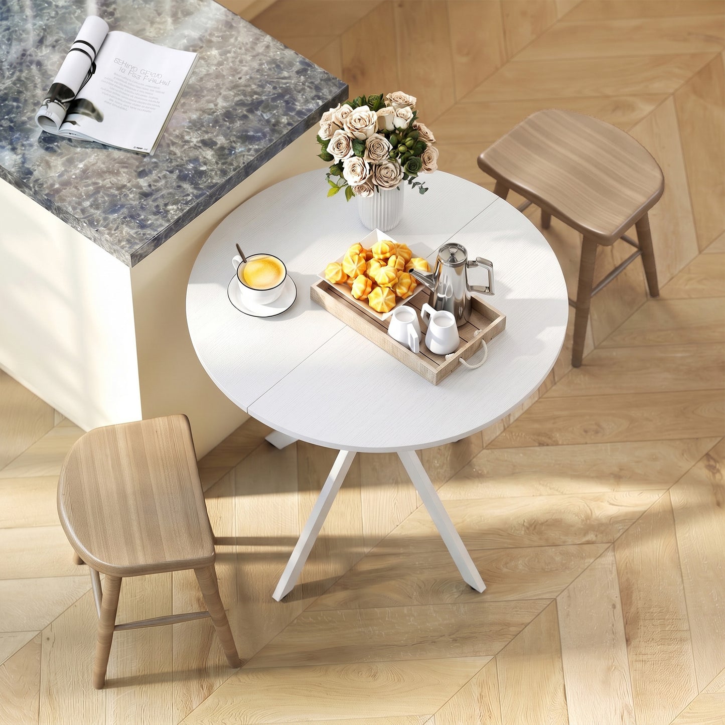80cm Industrial Round Dining Table - White