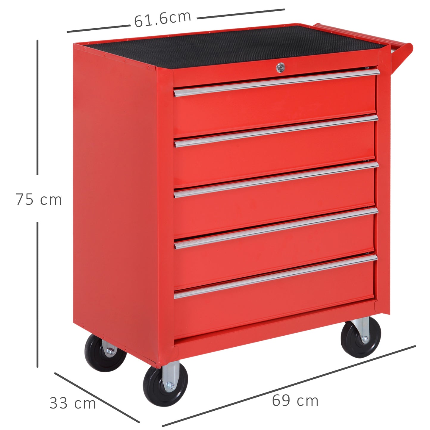 5-Drawer Lockable Tool Storage Cabinet with Wheels, Handle, 2 Keys, Steel Home Work DIY Workshop Chest