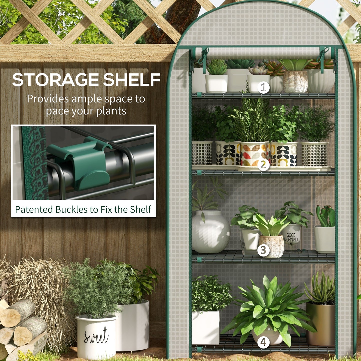 4 Tier Mini Greenhouse for Outdoor, Portable Gardening Plant Green House with Storage Shelf, Roll-Up Zipped Door