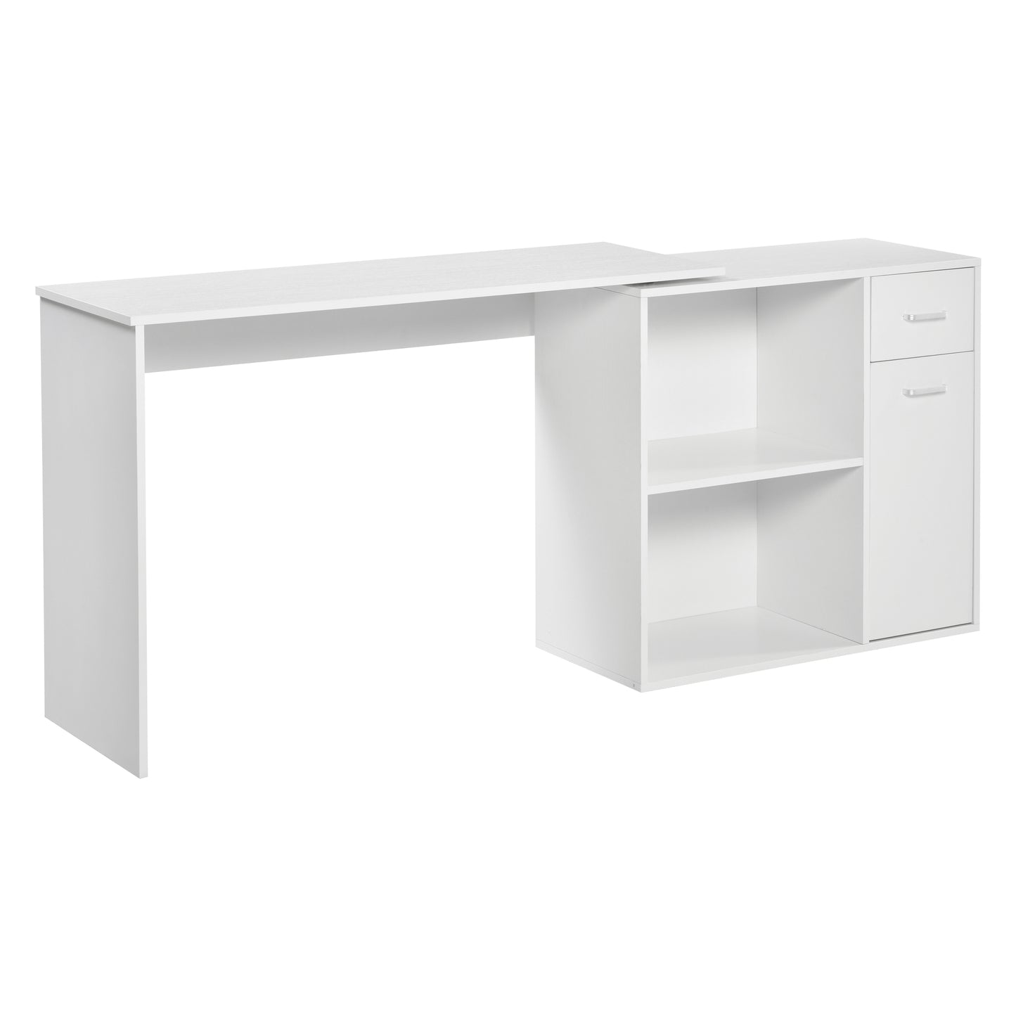 L-Shaped Desk, Corner Computer Desk, Adjustable Study Table with Storage Shelf, Drawer and Cabinet